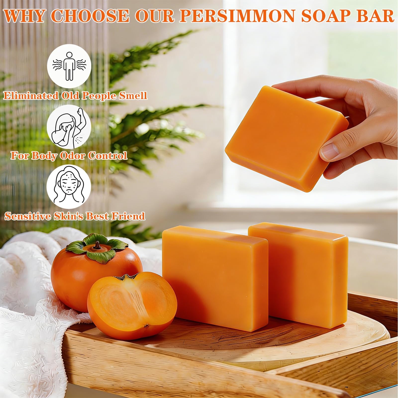 6 PCS Persimmon Soap Bar for Body Odor Control, Natural Deodorant Body Bar So…