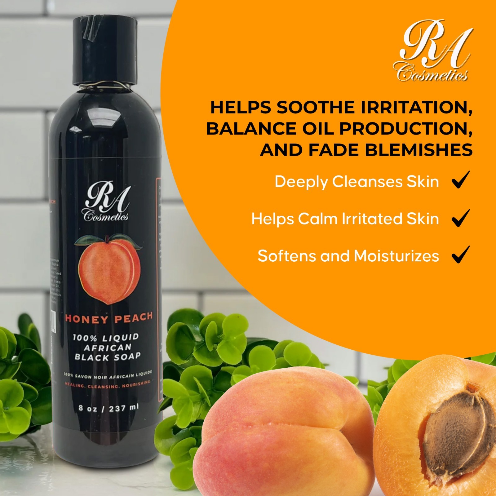 RA Cosmetics African Liquid Black Soap 8oz – Body & Face Wash – For Oily & Acne