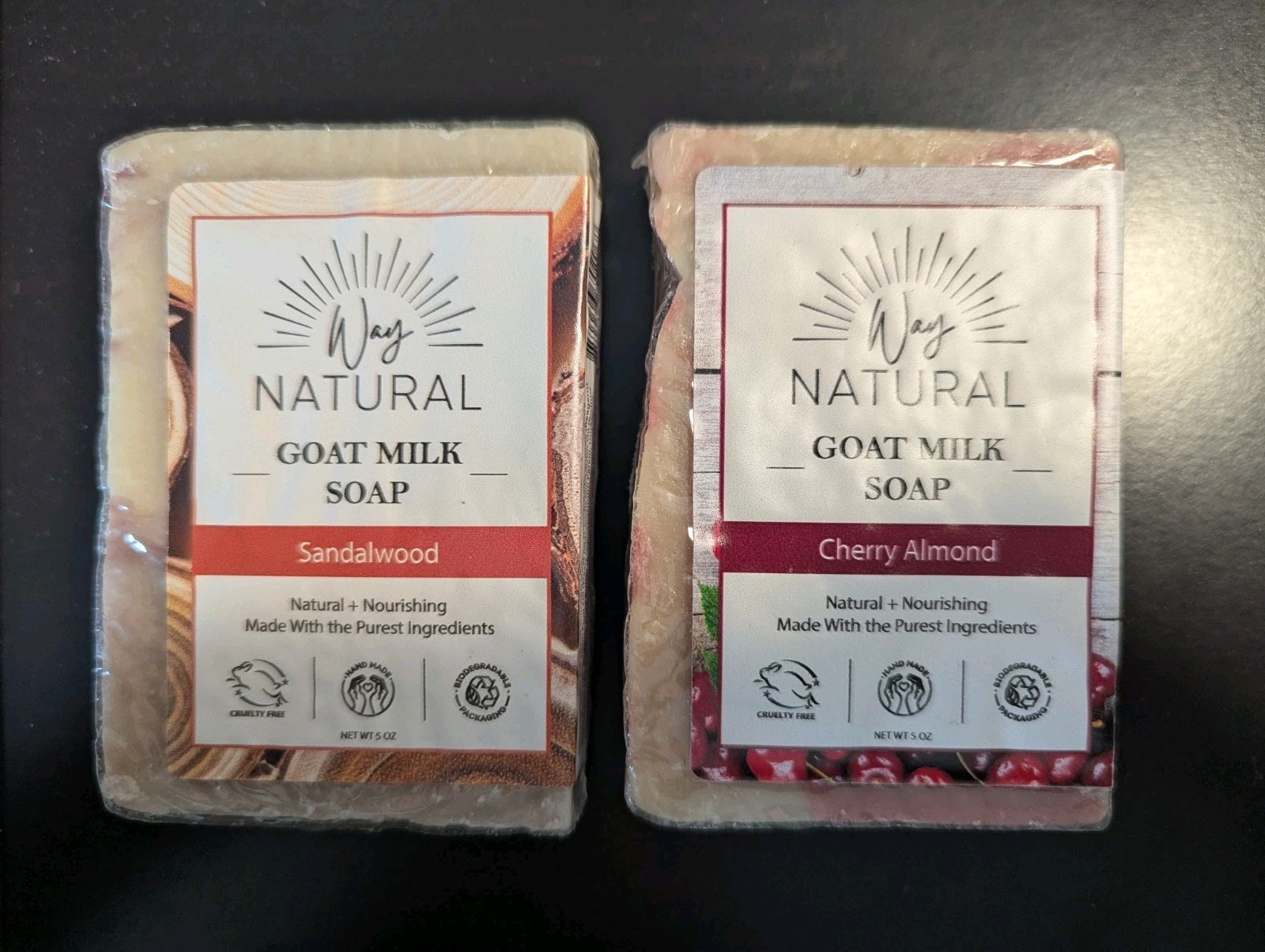 2-Way Natural Goat Milk Soap Bars 5 oz Natural Lather Body Sandalwood/Cherry Alm