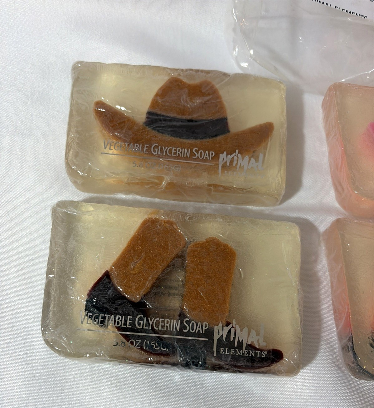 Primal Elements Western Themed Hats / Boots Glycerin 5.8 oz Bar Soap 4 Pack