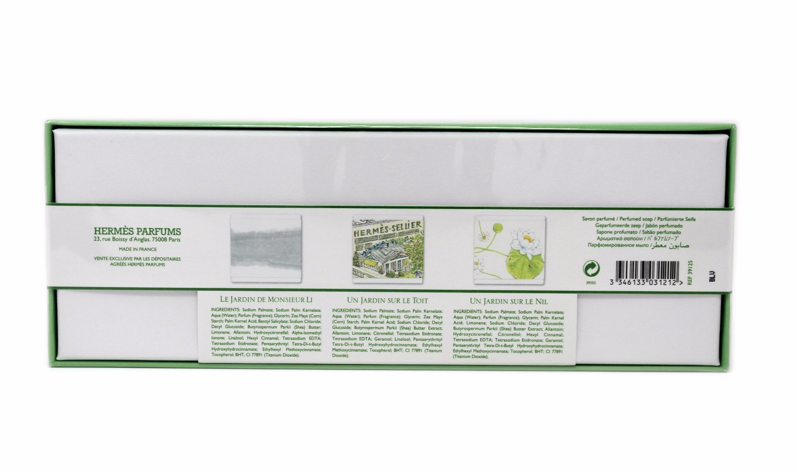HERMES LA COLLECTION DES PARFUMS-JARDINS PERFUMED SOAPS 3×100 G/3×3.5 OZ. NIB