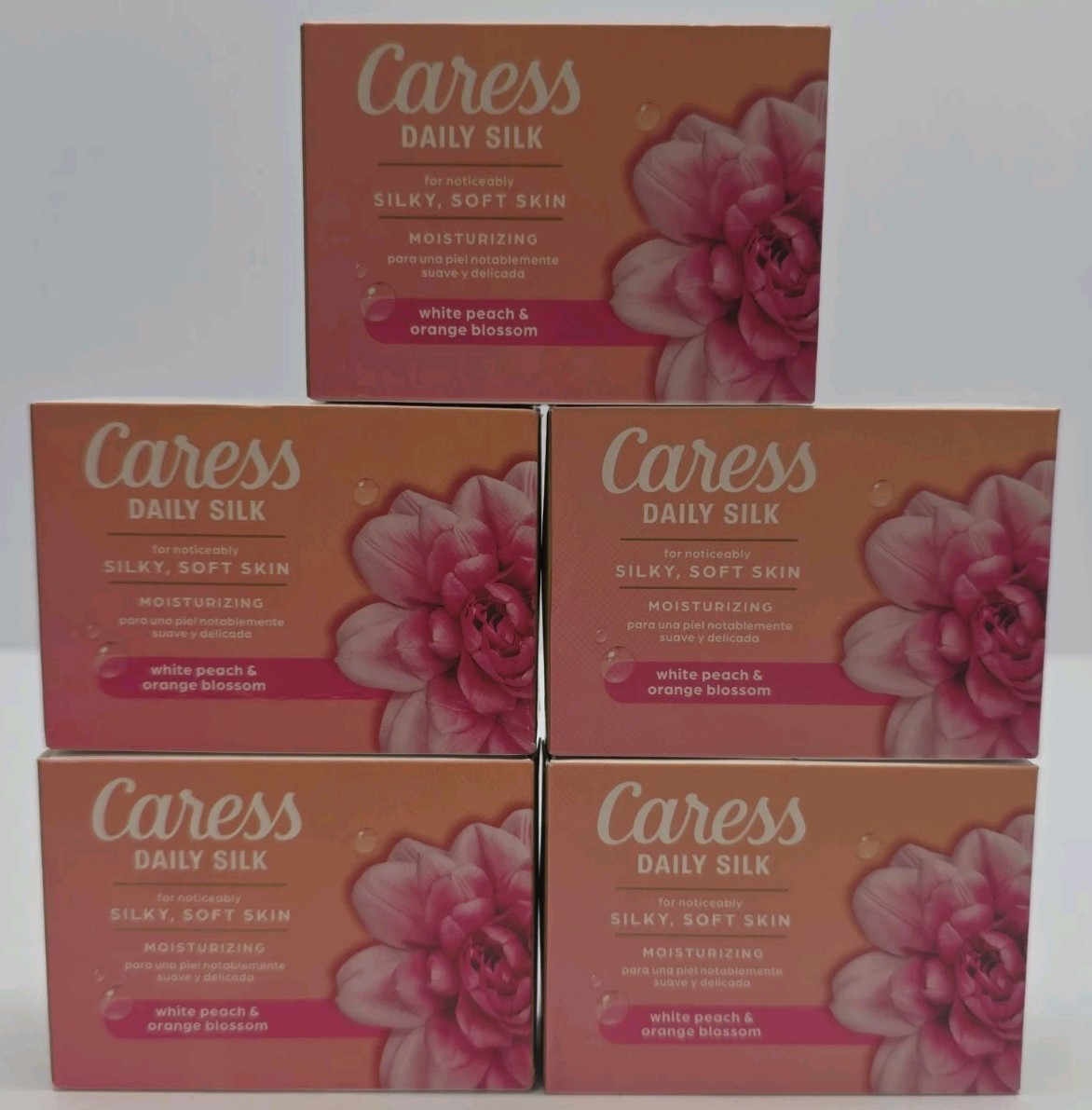 Caress Daily Silk White Peach & Orange Blossom Soap 5 Bars NEW Sealed Moisturizi