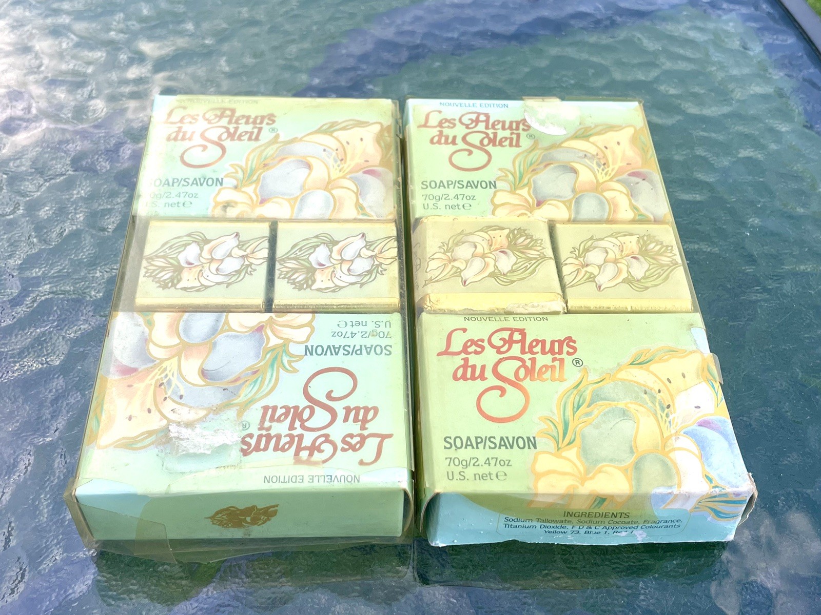 Vintage Nouvelle Edition LE FLEURS DU SOLEIL Bath Bar Soap Set 2.47 oz/70g New