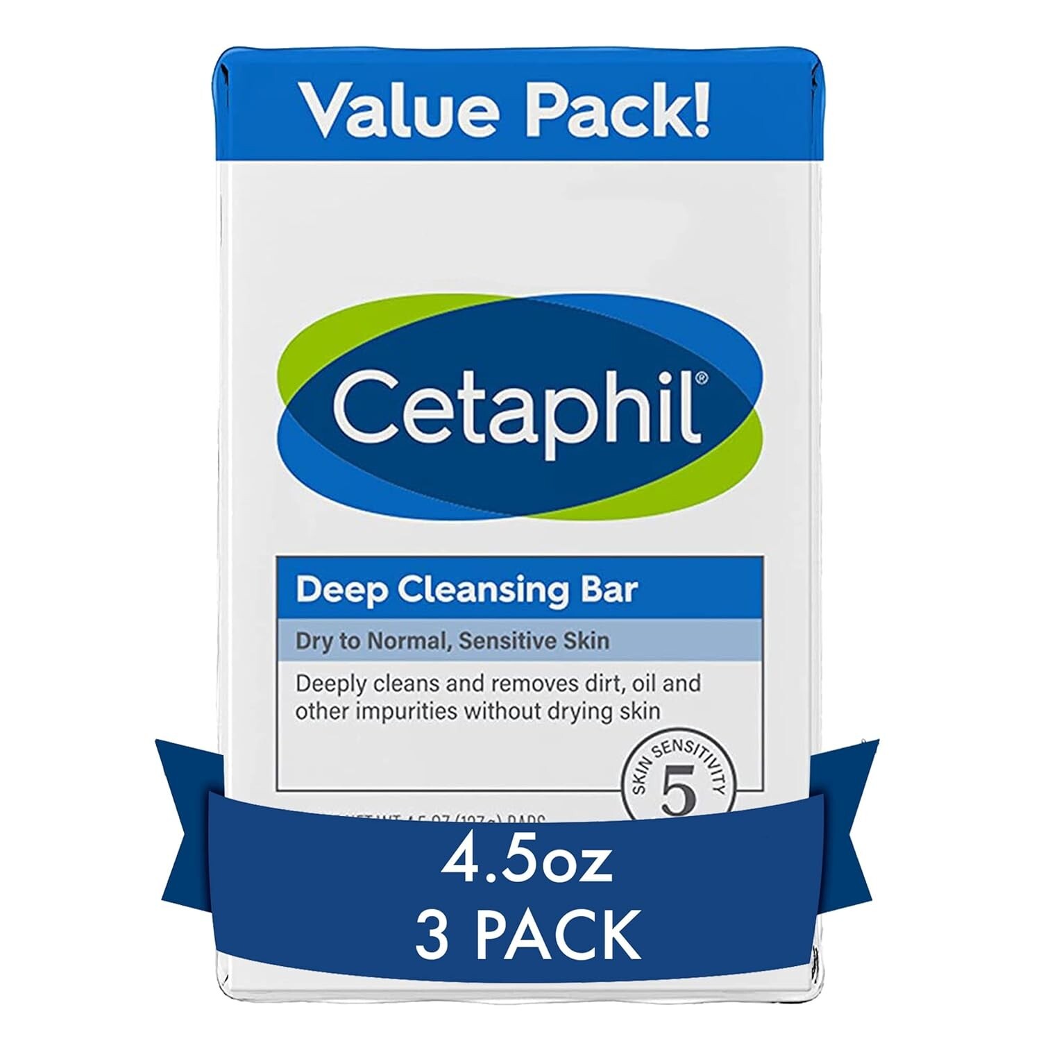 Cetaphil Deep Cleansing Face & Body Bar Soap, 3 Pack, Dry to Normal & Sensitive
