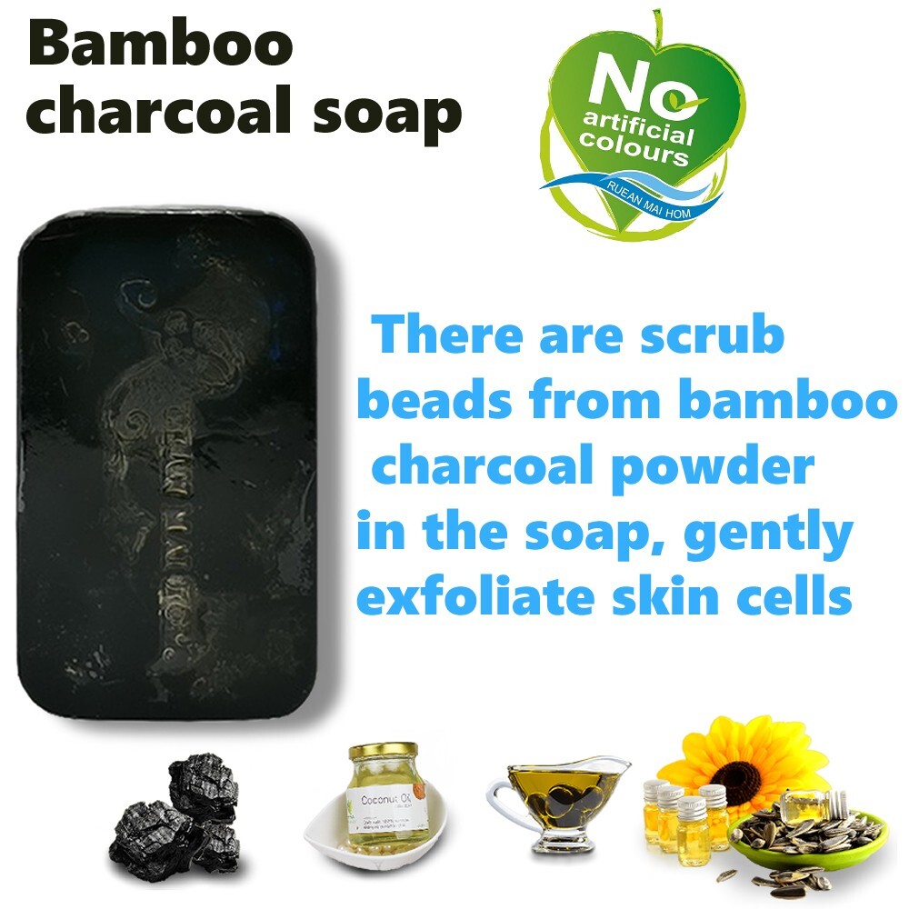 Bamboo charcoal soap Facial Thai Organic Natural Herbal Health 80g 2 Pcs