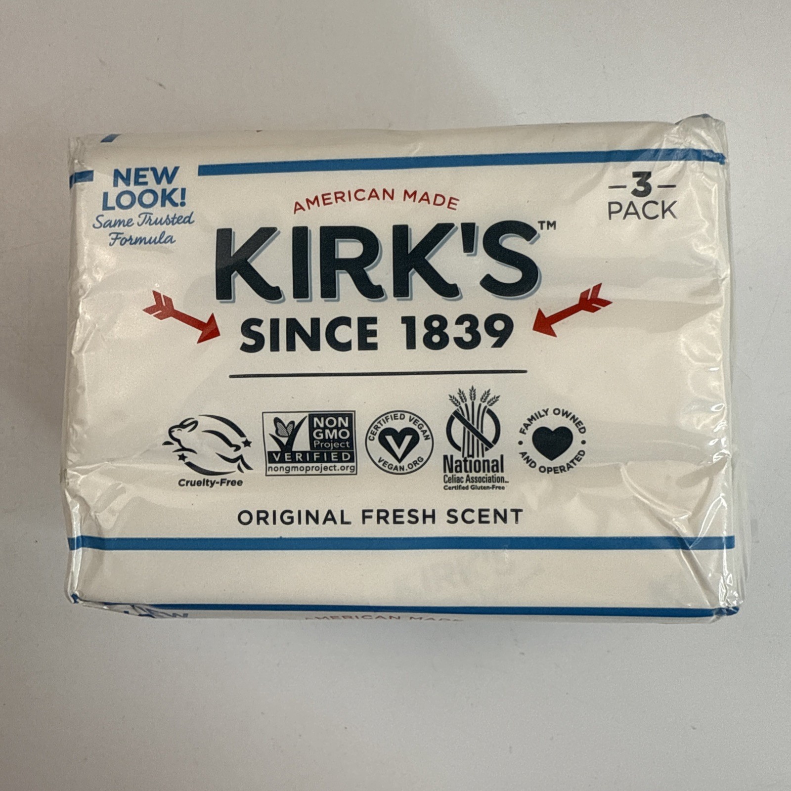 Kirk’s Natural Premium Coconut Oil Castile Soaps Original Fresh Scent 3 Pack