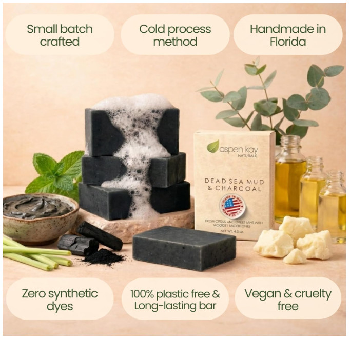 Handmade Dead Sea Mud Soap Bar, Activated Charcoal & Pure Essential Oils, 4.5 oz