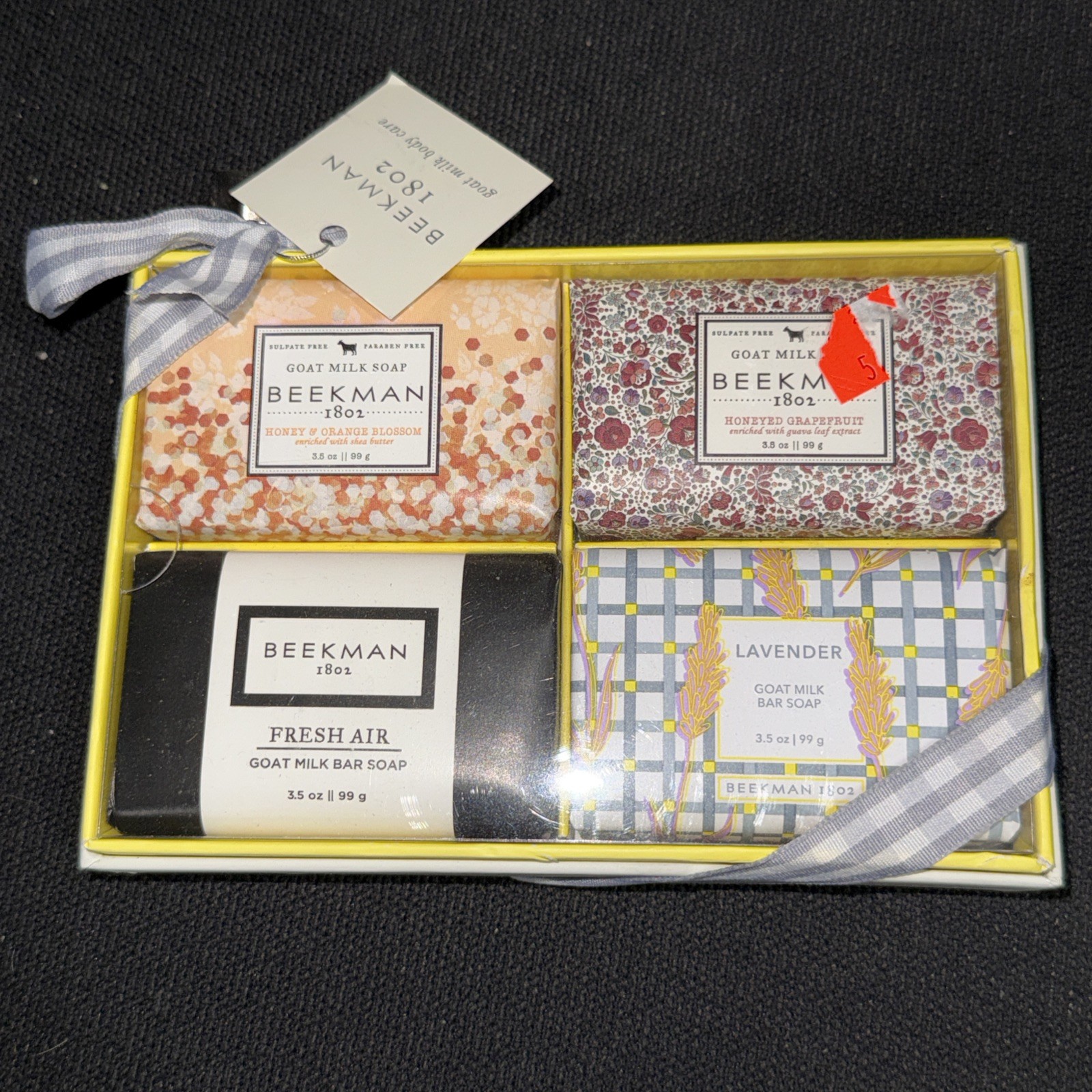 BEEKMAN 1802 GOAT MILK SOAP Gift Set Honey Orange, Grapefruit, Fresh Air, Lav