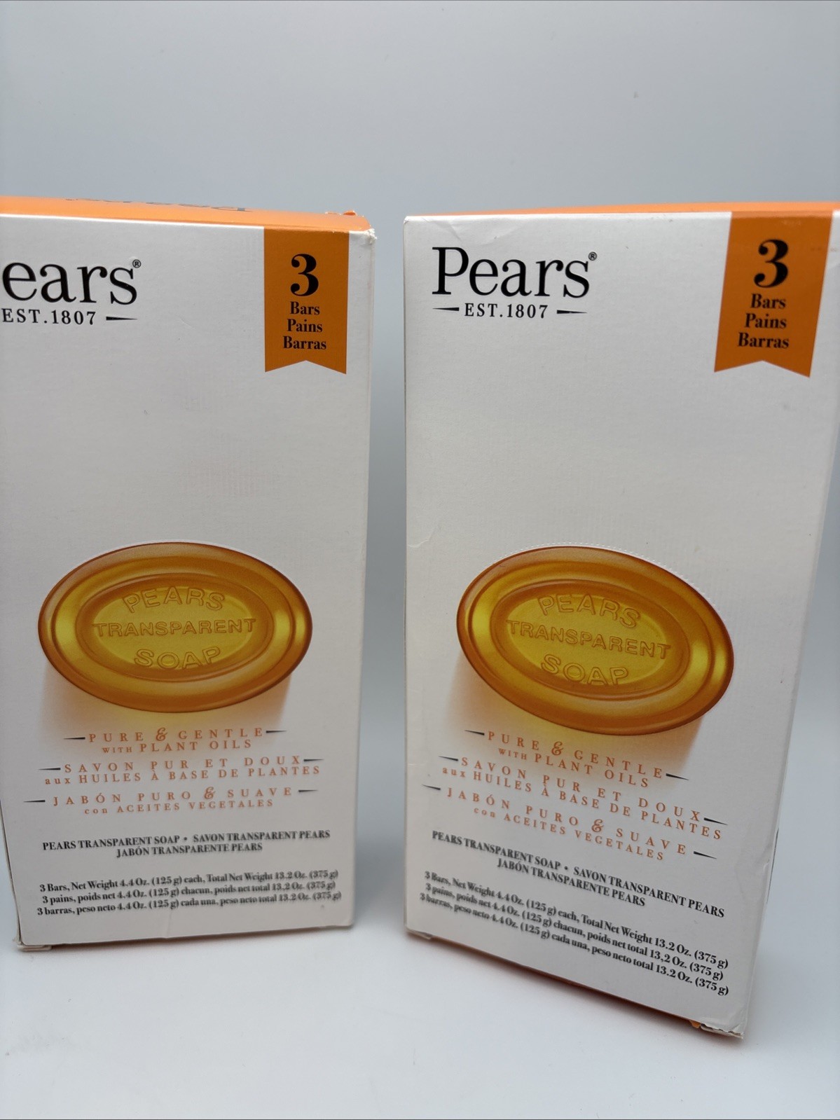 2 Boxes Pears Pure & Gentle Transparent Soap With Plant Oils Orange 6 Bars