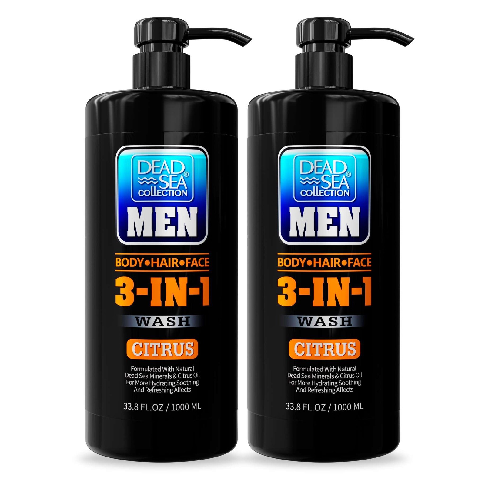 Dead Sea Collection Mens Body Wash 3 in 1 – 33.8 Fl Oz (Pack of 2), Citrus
