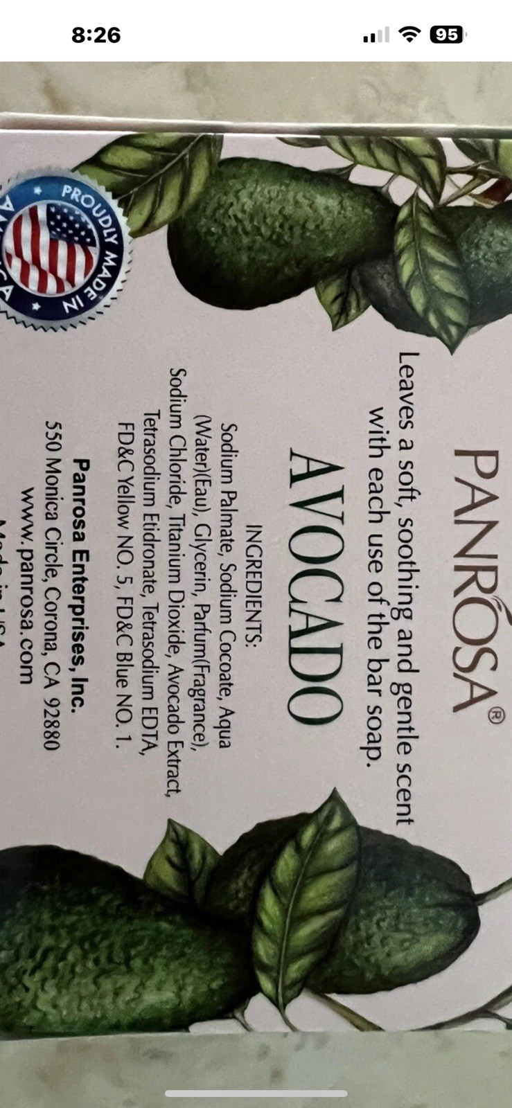 Panrosa Fruit Essence Bar Soap. Avocado 3.5 Oz