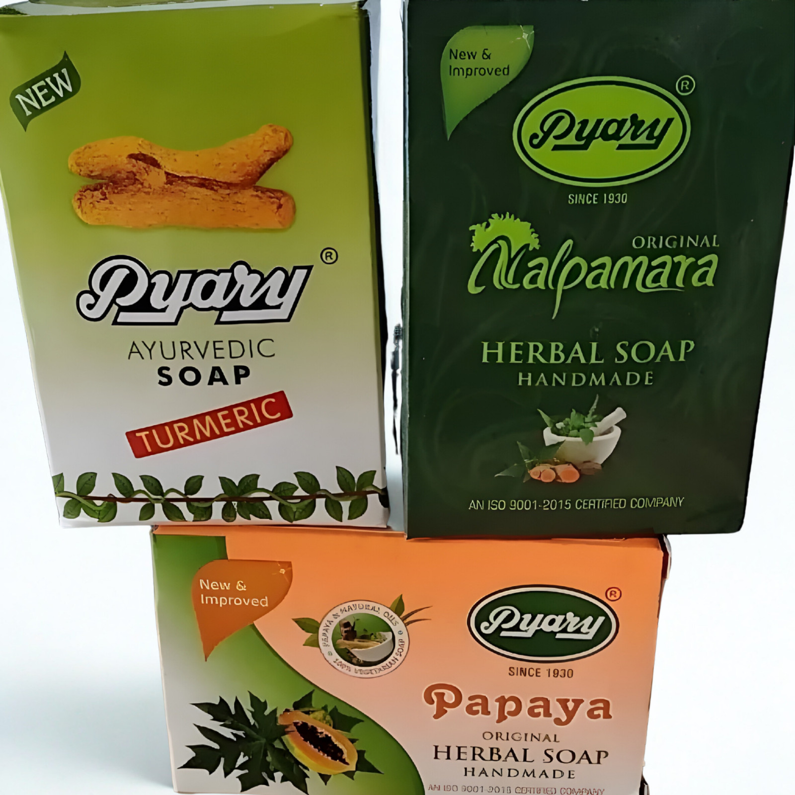Pyary Herbal Beauty Soap Set of 3 – Turmeric, Nalpamara & Papaya Ayurvedic Bars