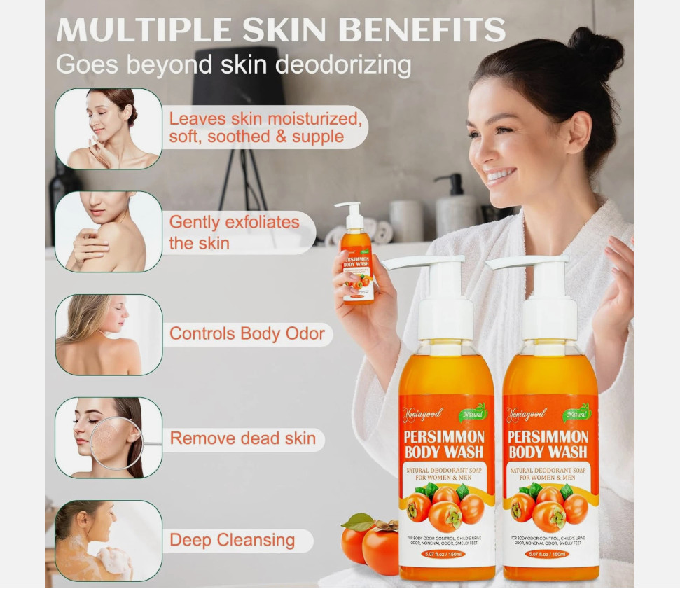 2 PCS Persimmon Body Wash for Strong Odor Control, Natural Persimmon Soap Bar Ol