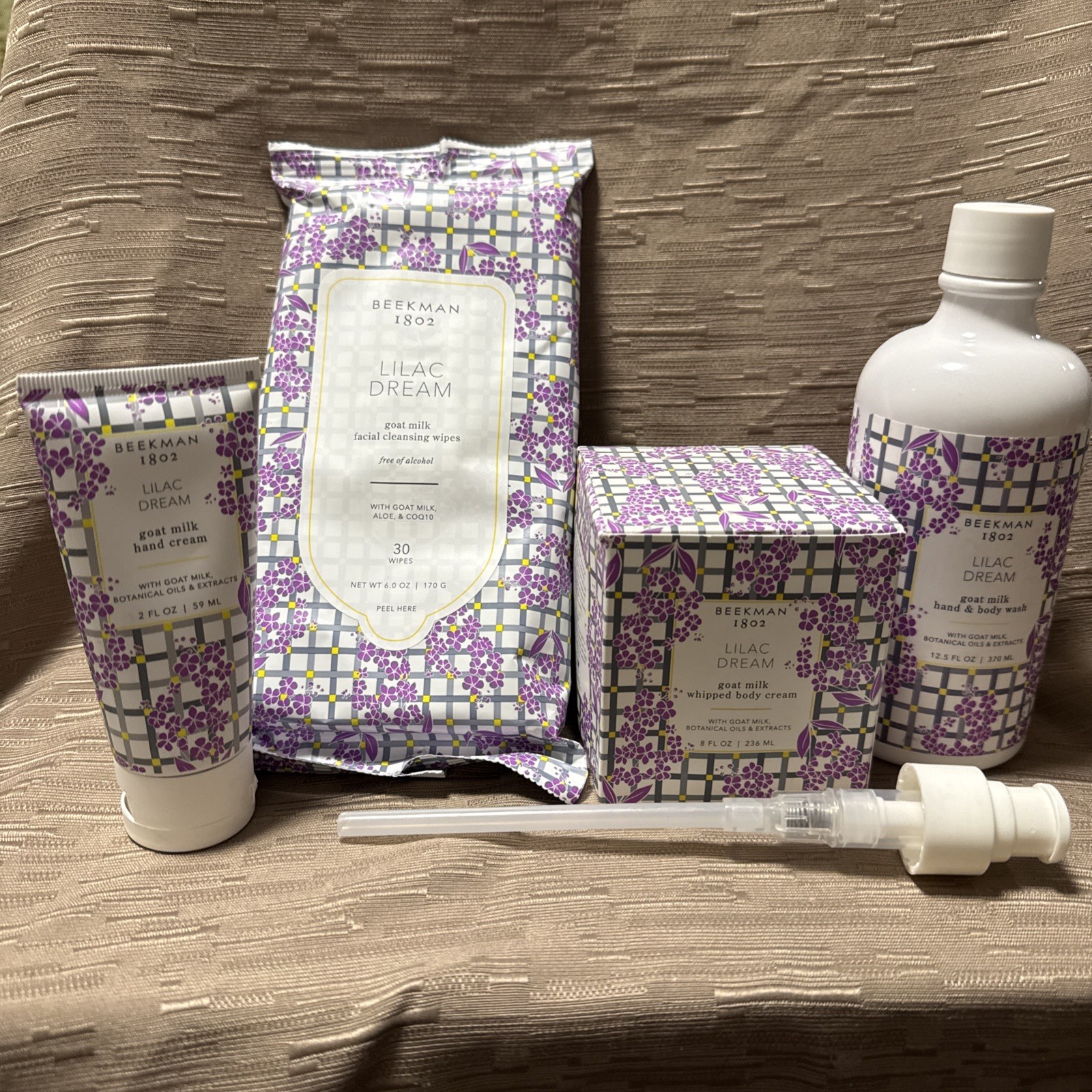 LOT/SET 4 Beekman 1802 LILAC DREAM Body Wash~Whipped Cream~Hand Cream~Wipes #13