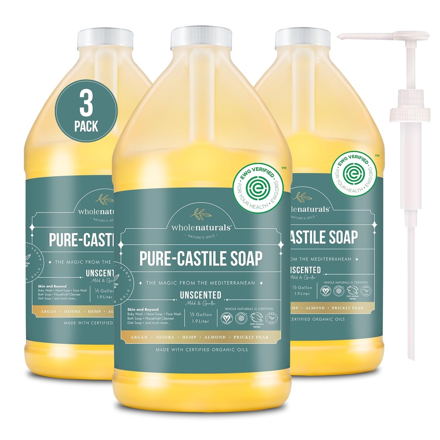 Pure Castile Soap Liquid, EWG Verified & Certified Palm Oil Free Unscented, N…