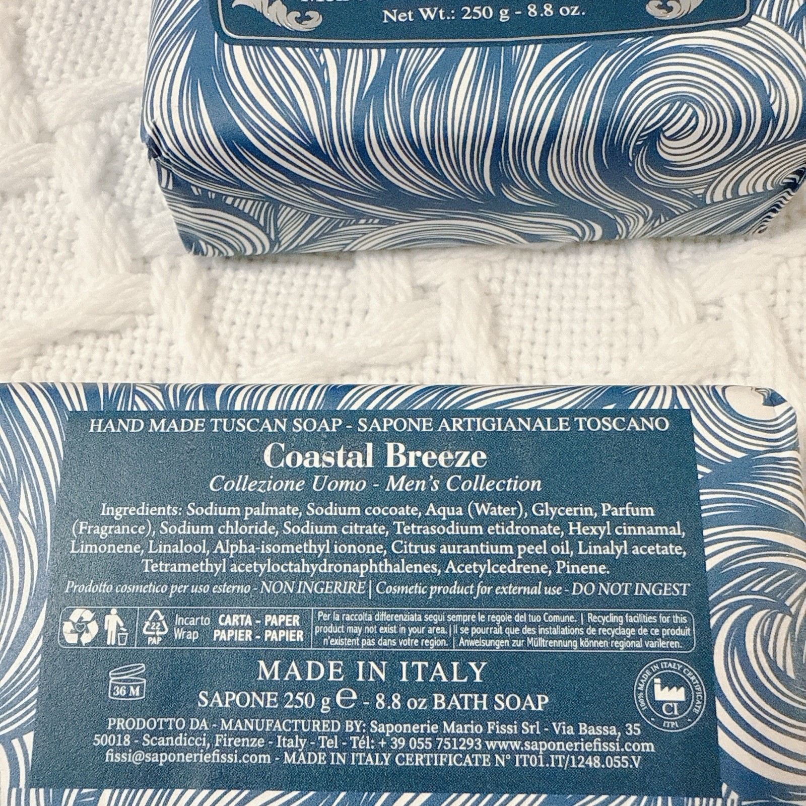 2 SAPONERIE MARIO FISSI SRL 8.8 OZ Coastal Breeze Men Vegetable Bath Soap Italy