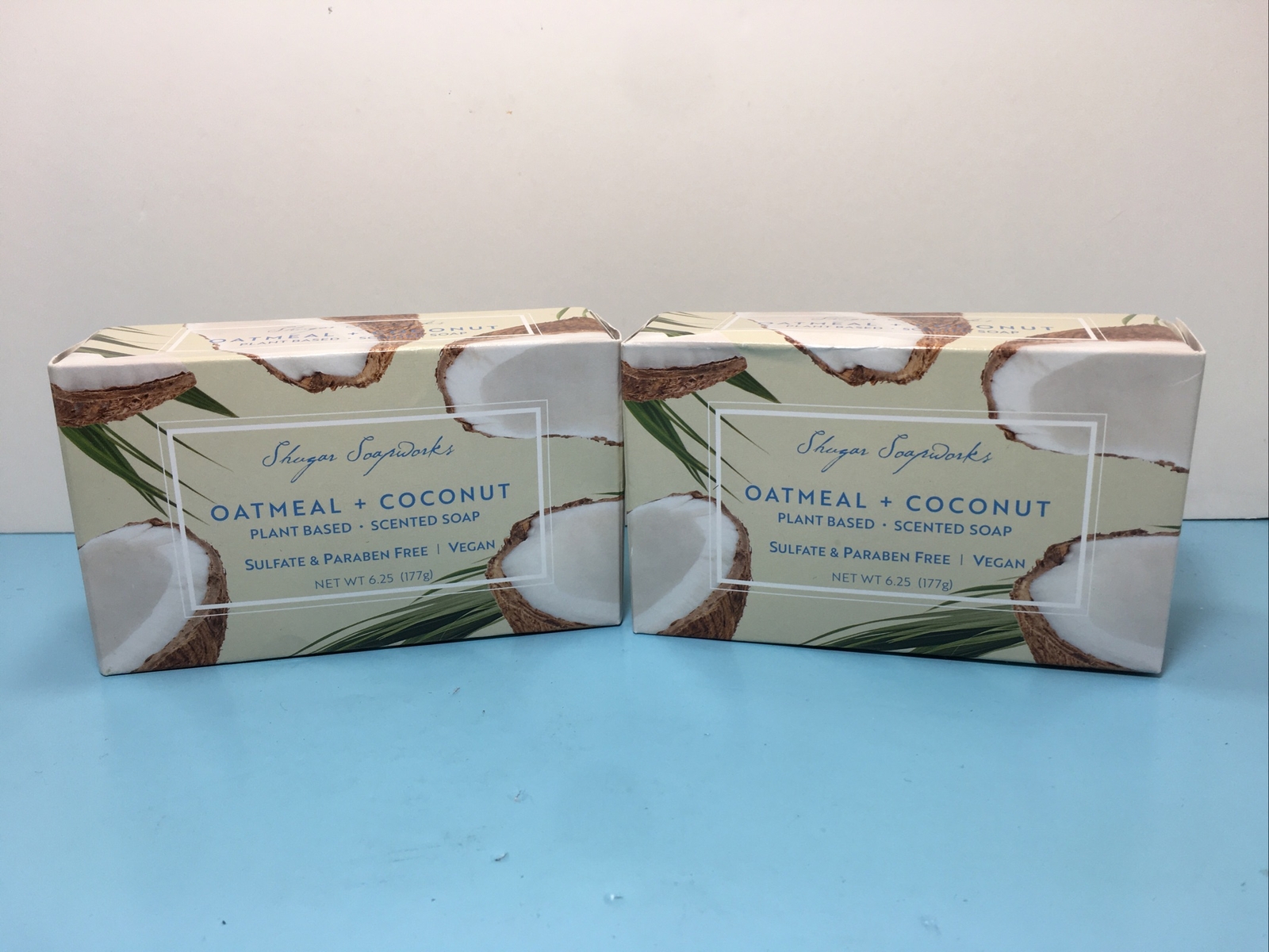 SHUGAR SOAPWORKS – OATMEAL + COCONUT PLANT BASE & SCENTED SOAP – PACK OF 2 – NEW