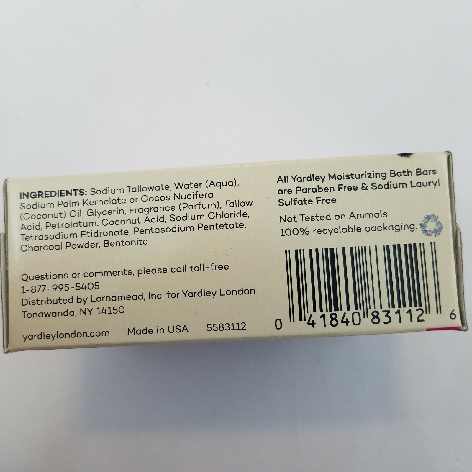 Yardley London Activated Charcoal Clay Moisturizing Bath Bar Soap New 4.25 oz