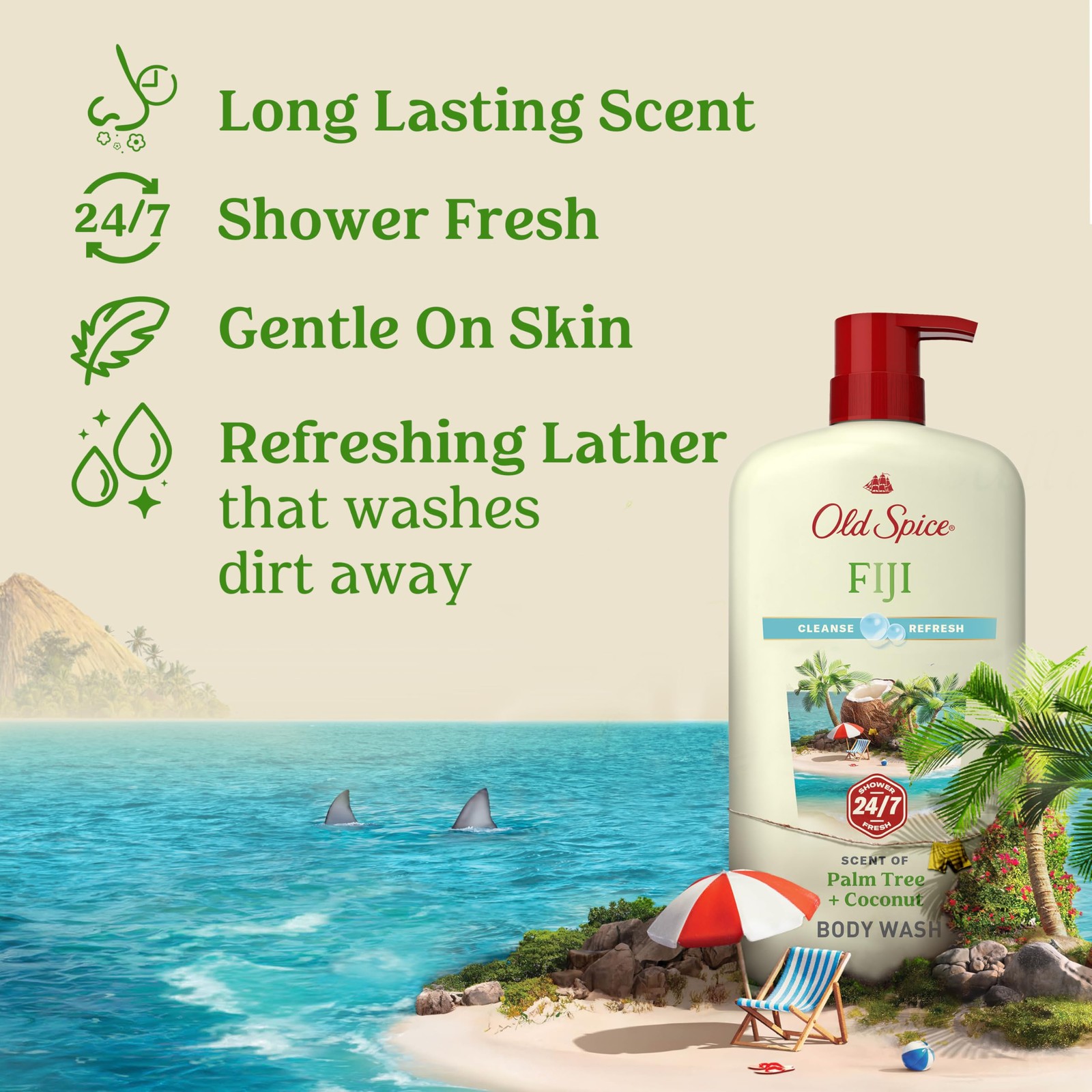 Old Spice Body Wash for Men, 24/7 25 Fl Oz (Pack of 4), Fiji w/ Palm Tree