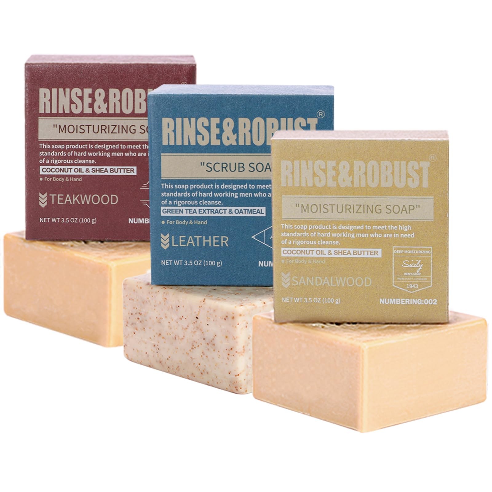 Rinse & Robust Mens Bar Soap Bath 3.5 Ounce (Pack of 3), Ounce(Pack 3)
