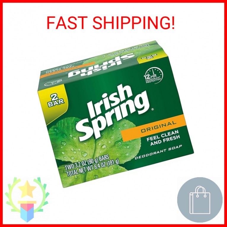 Irish Spring Original Deodorant Bar Soap, 3.20 oz bars, 2 ea