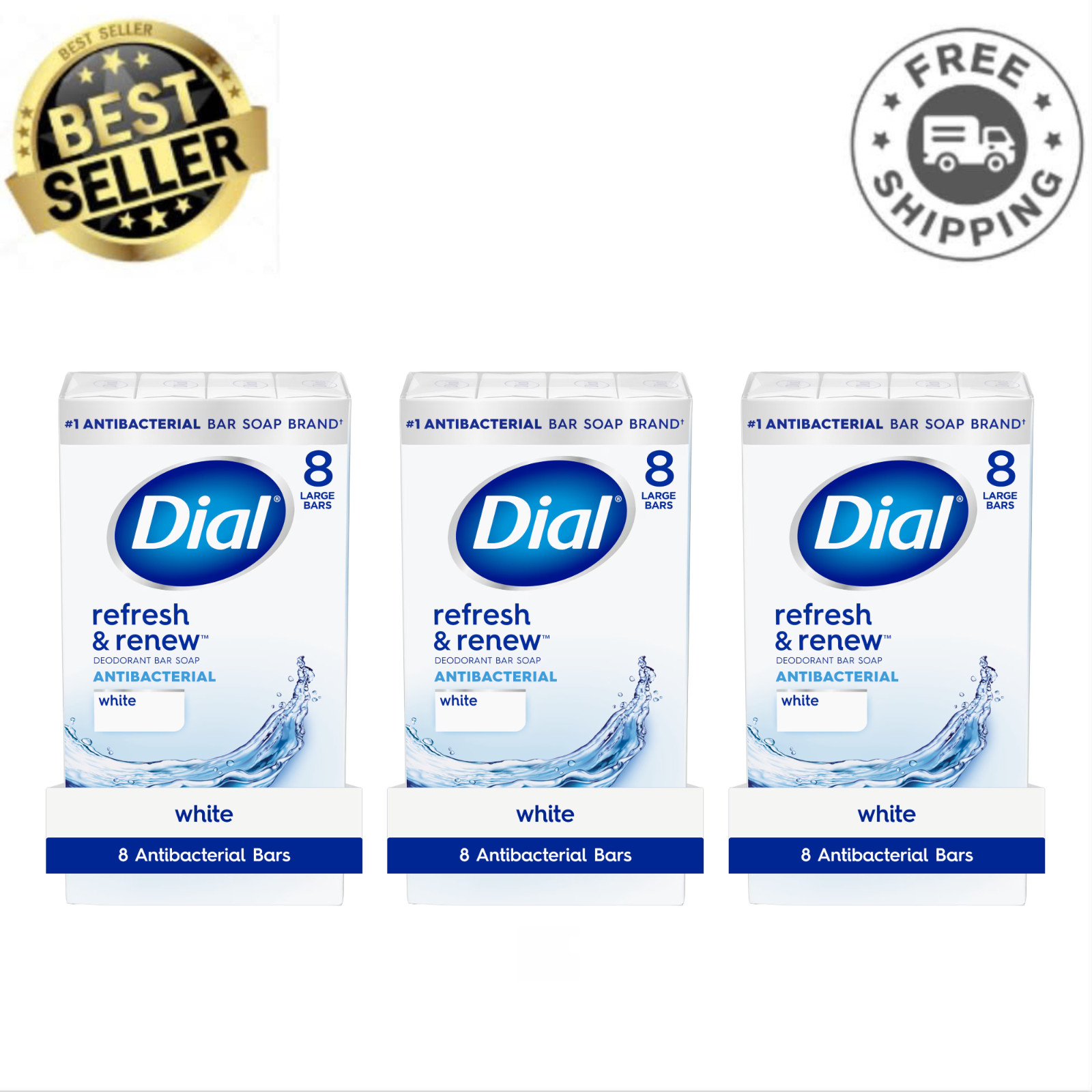 Dial Antibacterial Bar Soap, Refresh & Renew White Deodorant Bar, 4 oz, 24 Bars