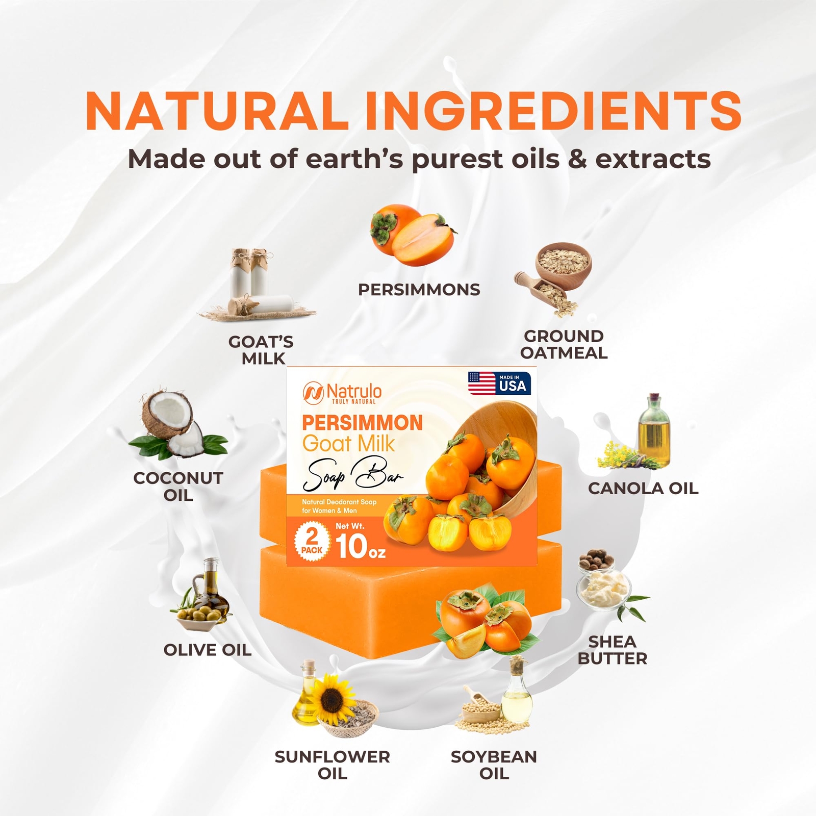 Persimmon Soap Bar for Body Odor Control – Purifying Deodorizing Body Wash with