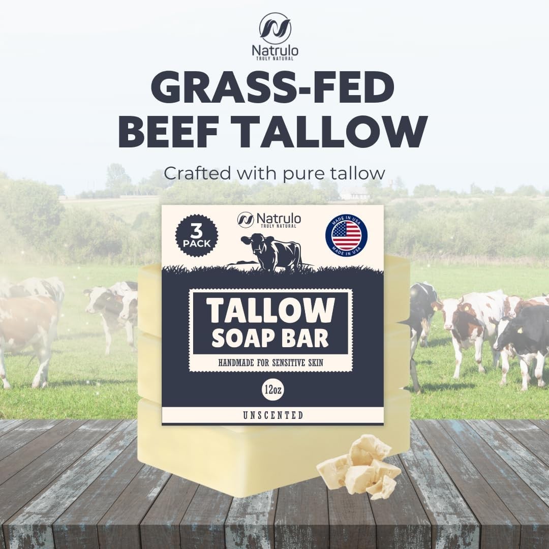 Beef Tallow Soap Bar, Unscented, Handmade, Dye-Free, Hypoallergenic