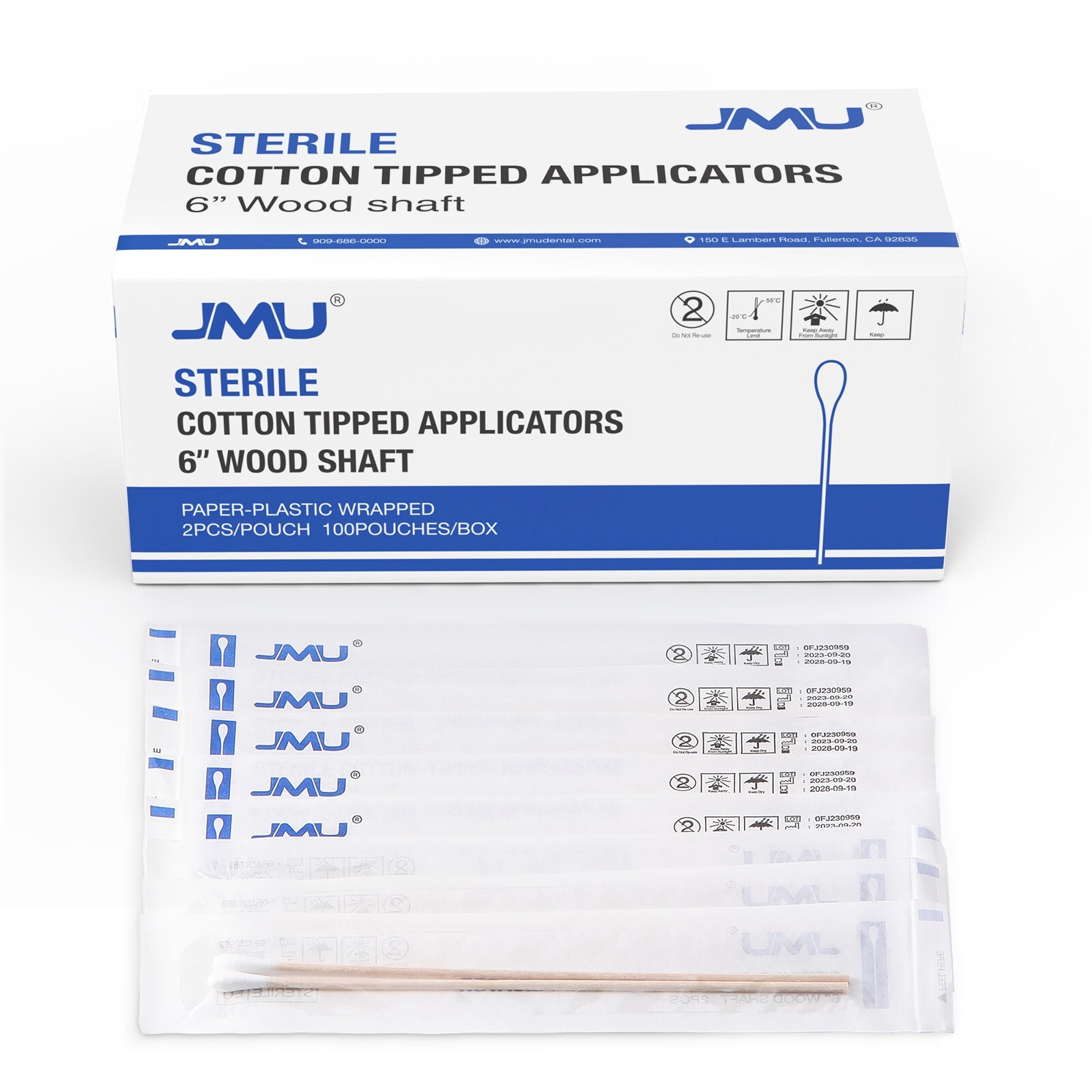 200pcs Sterile Cotton Swab Tipped Applicator, 6” Dental Medical Makeup
