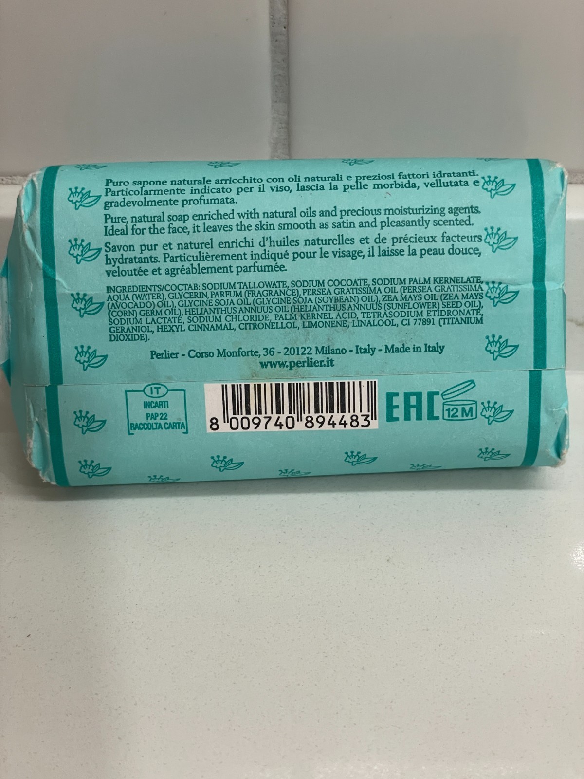 Perlier Lily of the Valley Bar Soap Bath Mughetto d’Irlanda Italy 4.4 oz/125 g