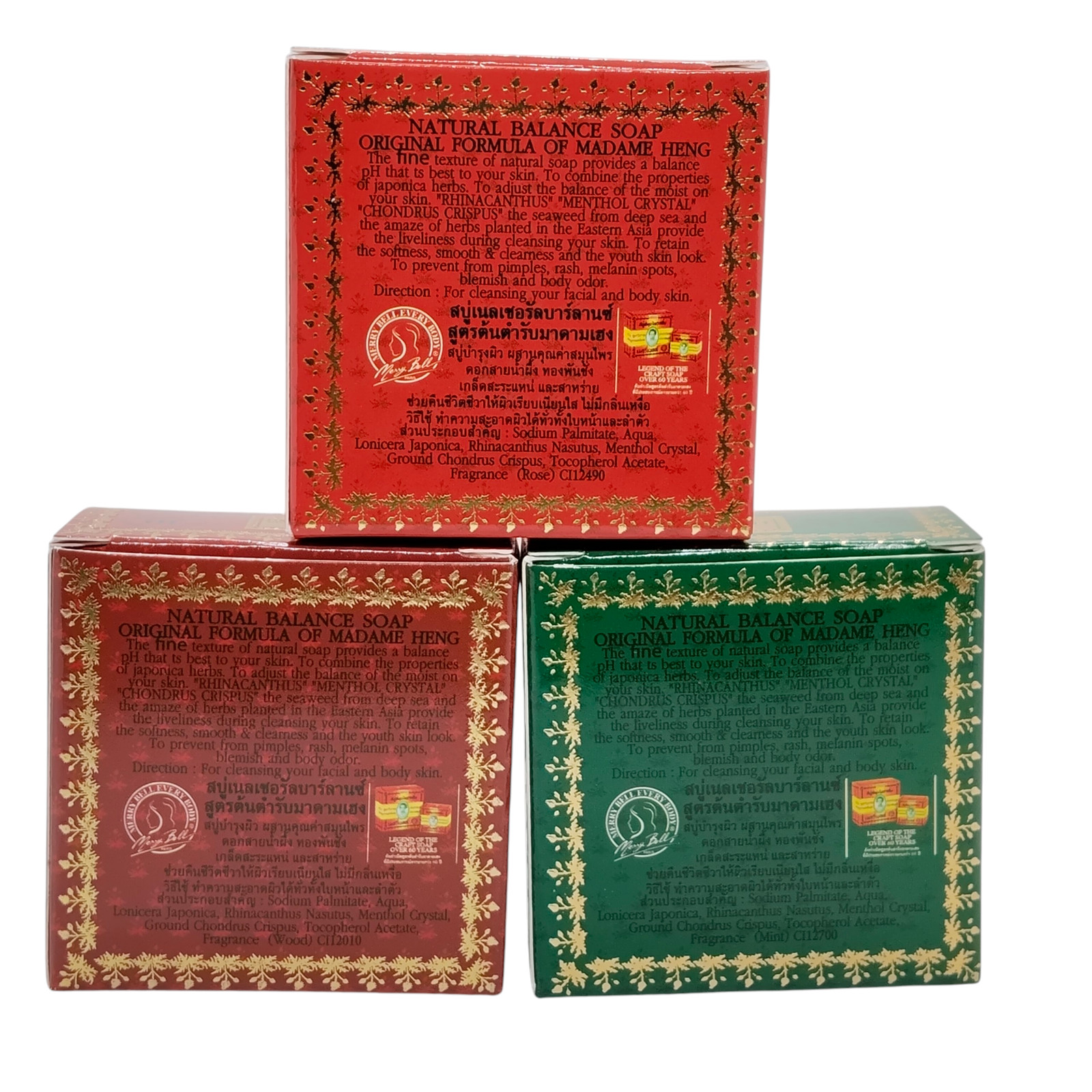 Madame Heng Care Spa Natural Balance Soap 50g x3 Wood Rose Mint Thai