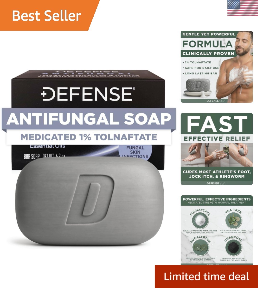 Defense Antifungal Bar Soap – Clinically Proven Soap for Jock Itch & Athlete’…