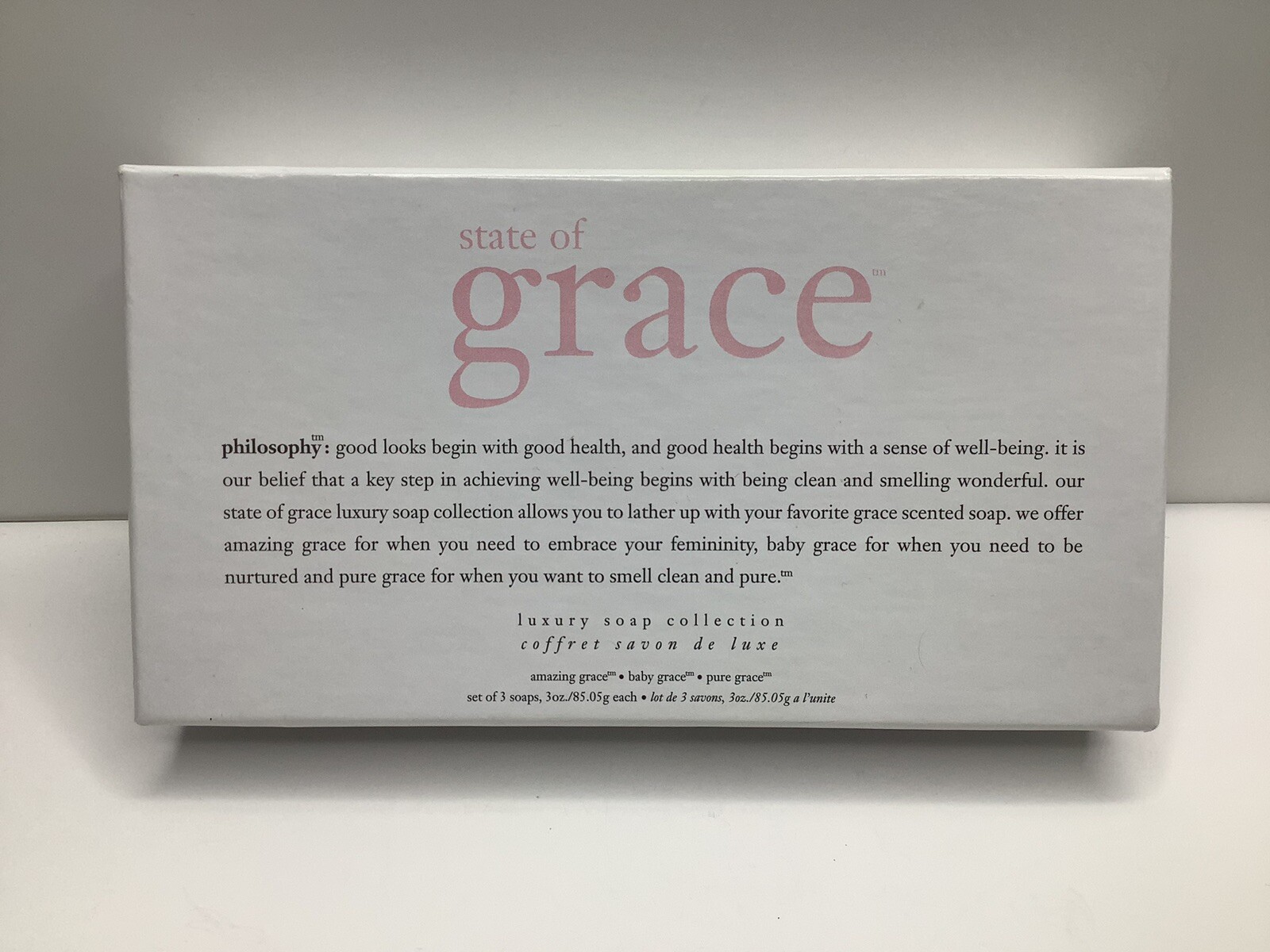 Philosophy State of Grace Boxed 3 Bars Soap Amazing Baby Pure Grace Discontinued