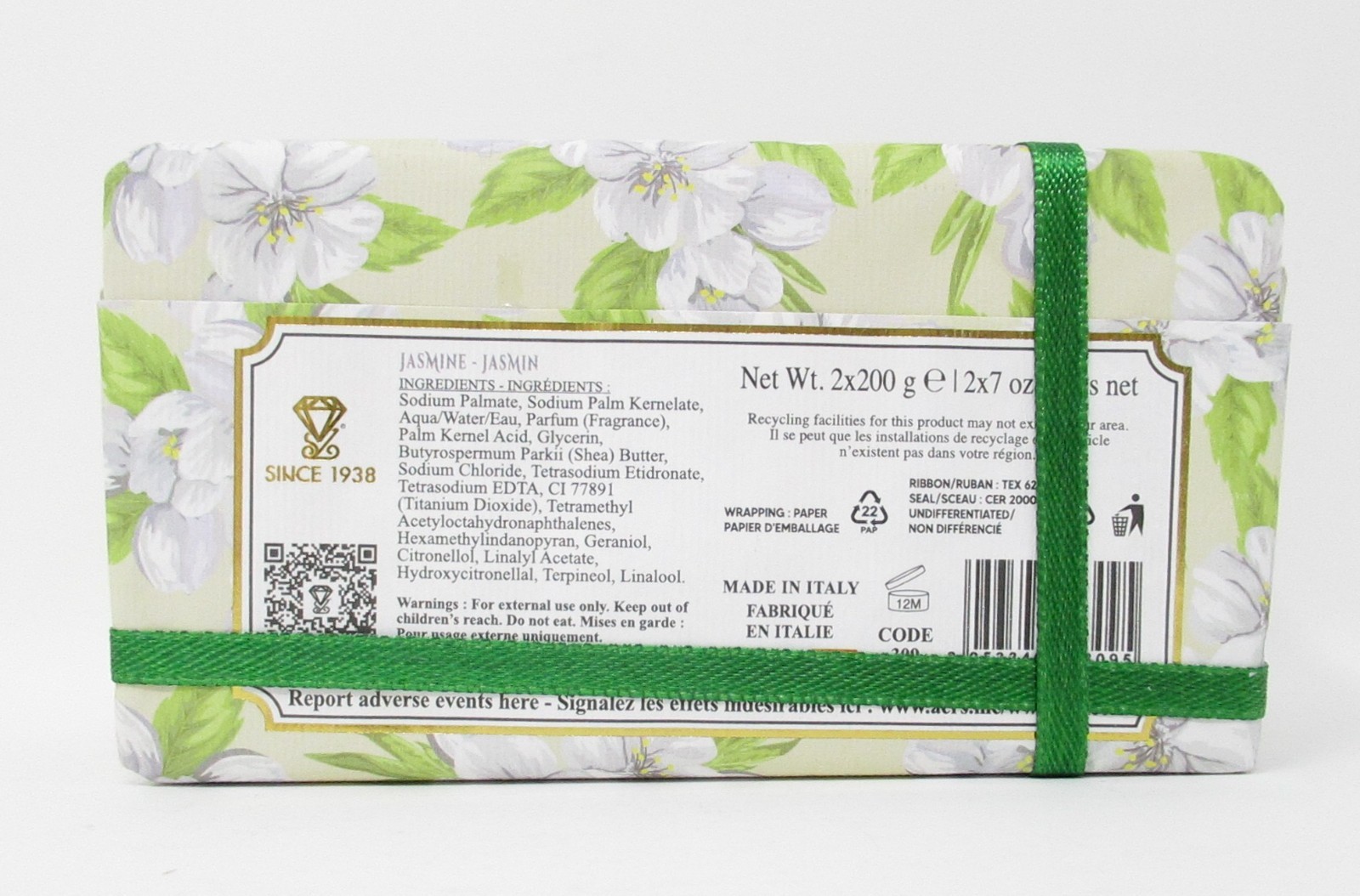 Zeni Italian Luxury Bath Bar Soap 2 Pack Jasmine 7oz each (14oz total)