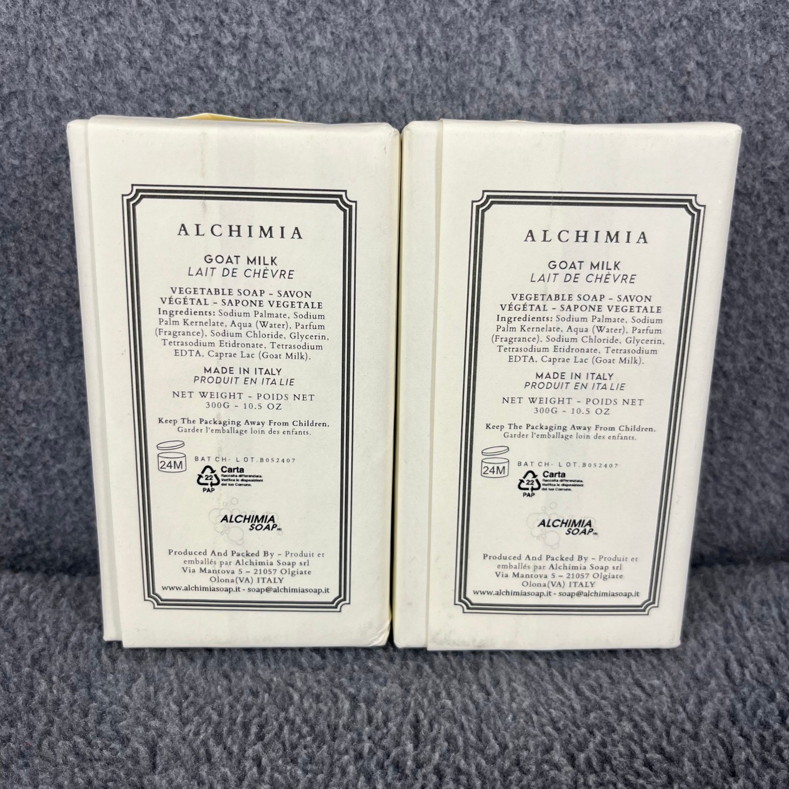 2x Alchimia Goat Milk Soap Unisex Cream Handmade Italy Vegetable Bar 10.5 oz