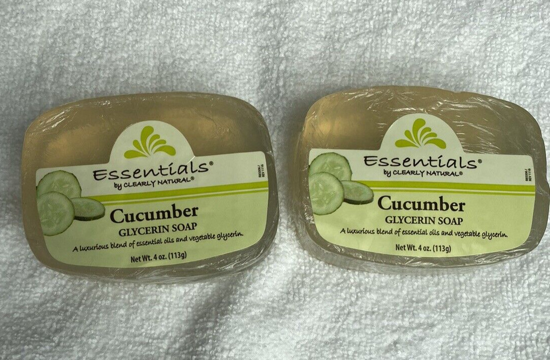 Essentials By Clearly Natural: CUCUMBER GLYCERIN SOAP 4 Oz NEW Lot of 2 Sealed