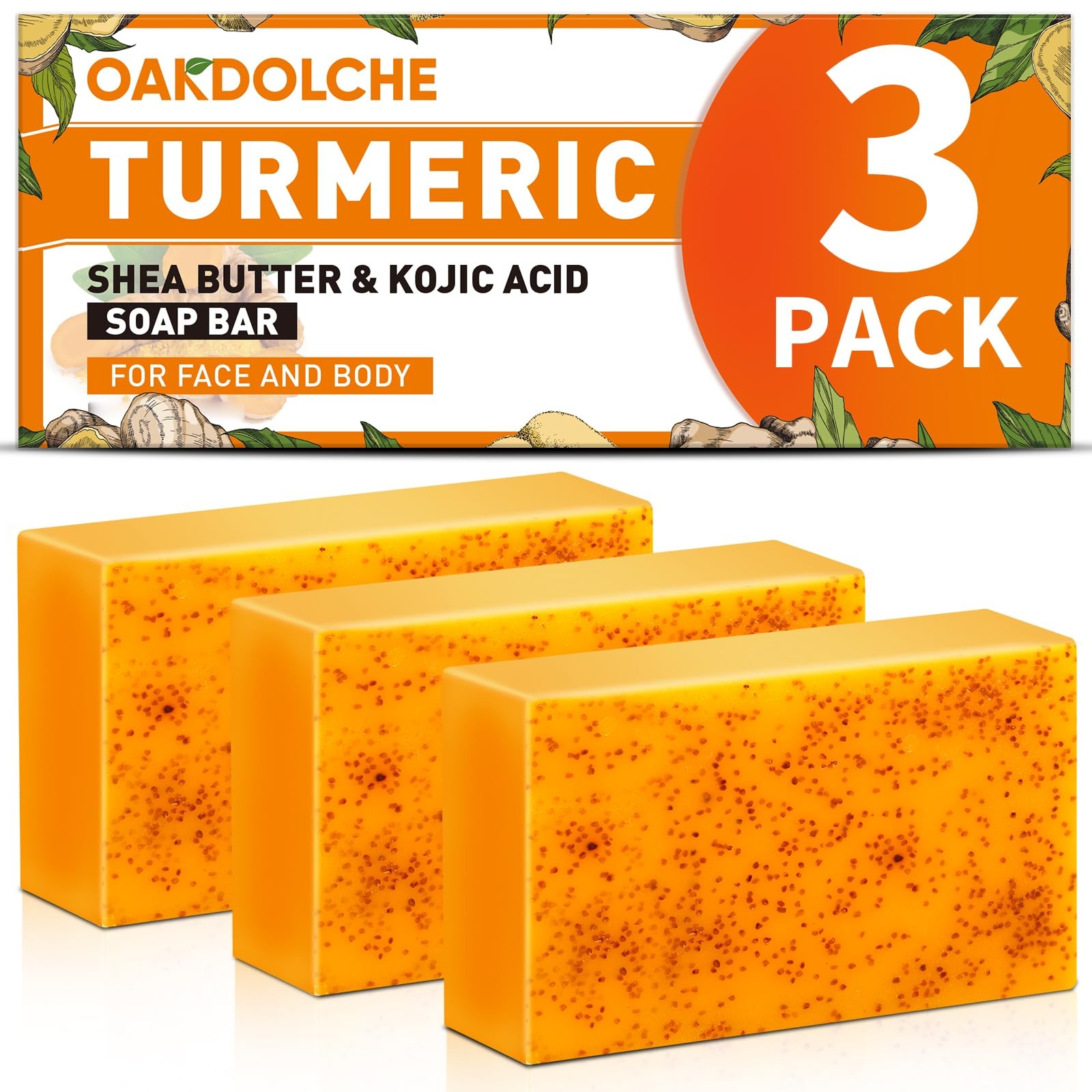 OAKDOLCHE 3 Pack Turmeric Kojic Acid Soap Bars – Infused 1 Ounce (Pack of 3)