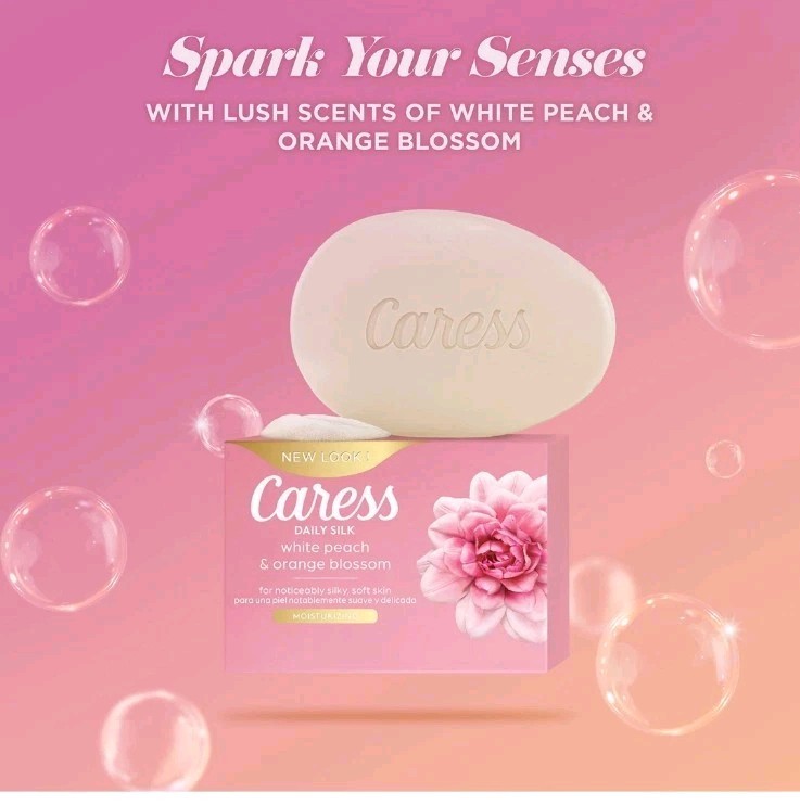 ( 3 )CARESS DAILY SILK BAR SOAP WHITE PEACH & ORANGE BLOSSOMS 3.15 Oz Bars