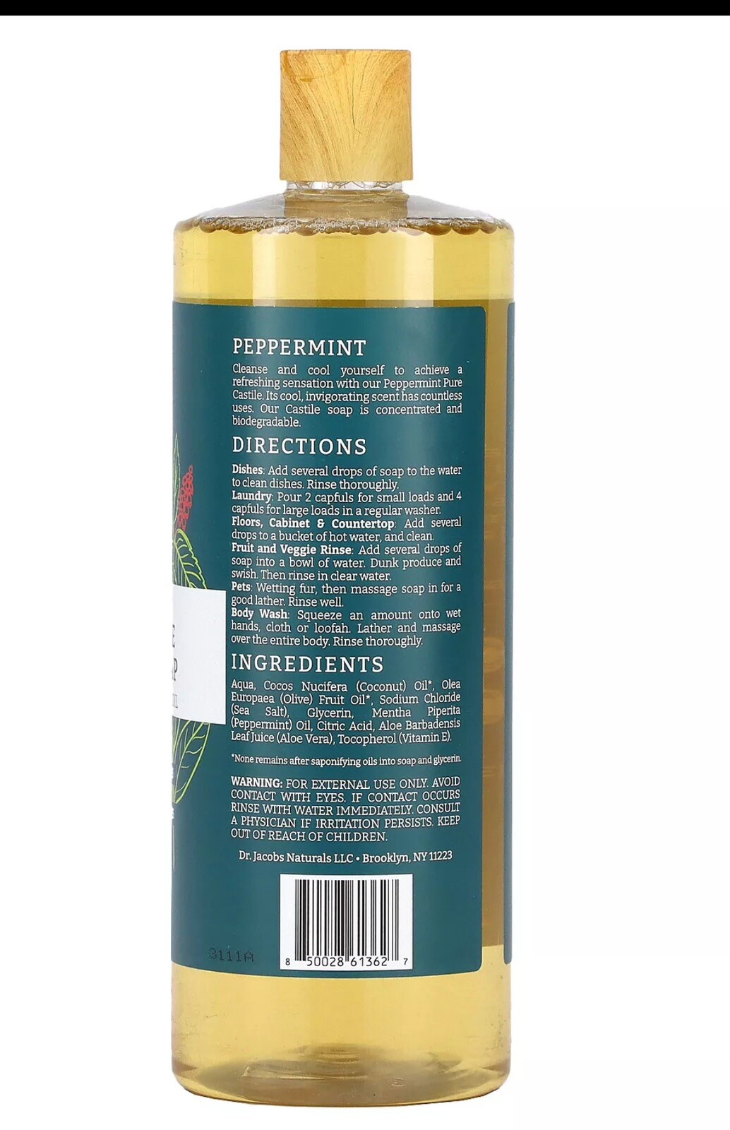 Plant-Based Pure Castile All-In-1 Soap, Peppermint Essential Oil, 32 oz (946 ml)