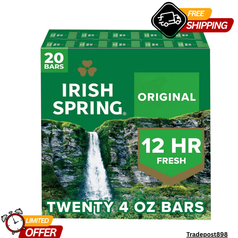 Irish Spring Men’s Bar Soap Original Clean for Normal Skin, 20 Count 4oz Each