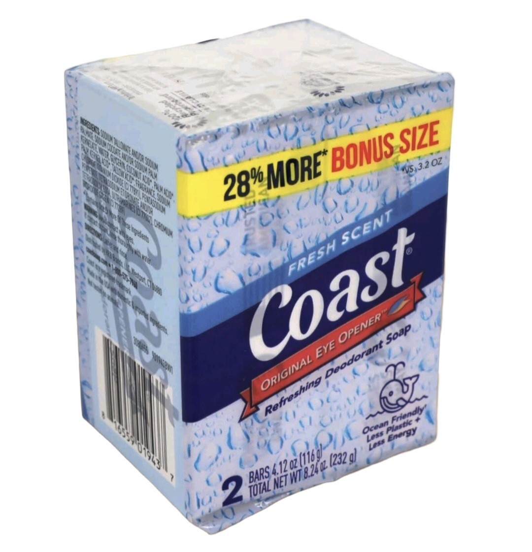 🆕 Coast 🐳 (2-Bars) 4 Oz. FRESH SCENT The Eye Opener Refreshing Deodorant Soap.