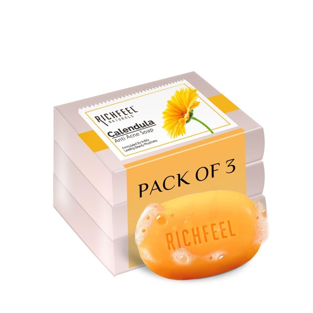 Richfeel Calendula Bath Soap Anti Acne Skin Prone 75g pack of 3