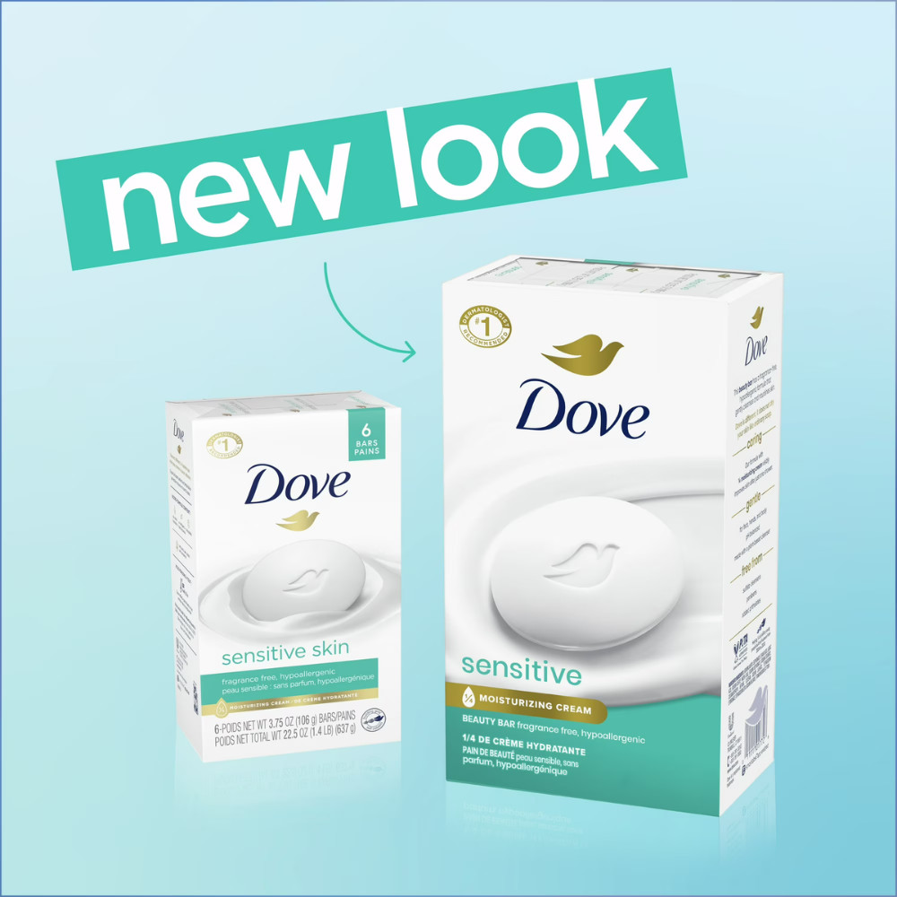 Dove Sensitive Skin Beauty Bar, Fragrance-Free, Hypoallergenic Bath Soap, 2.6 oz