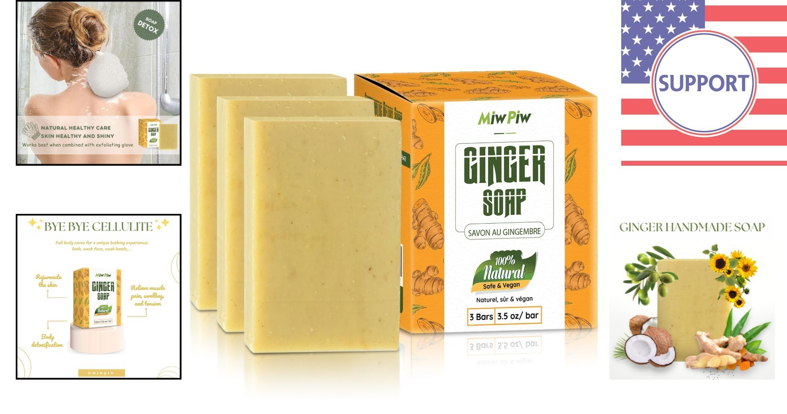 Natural Anti-Cellulite Ginger Soap – 3 Pack for Lymphatic Health & Firmness