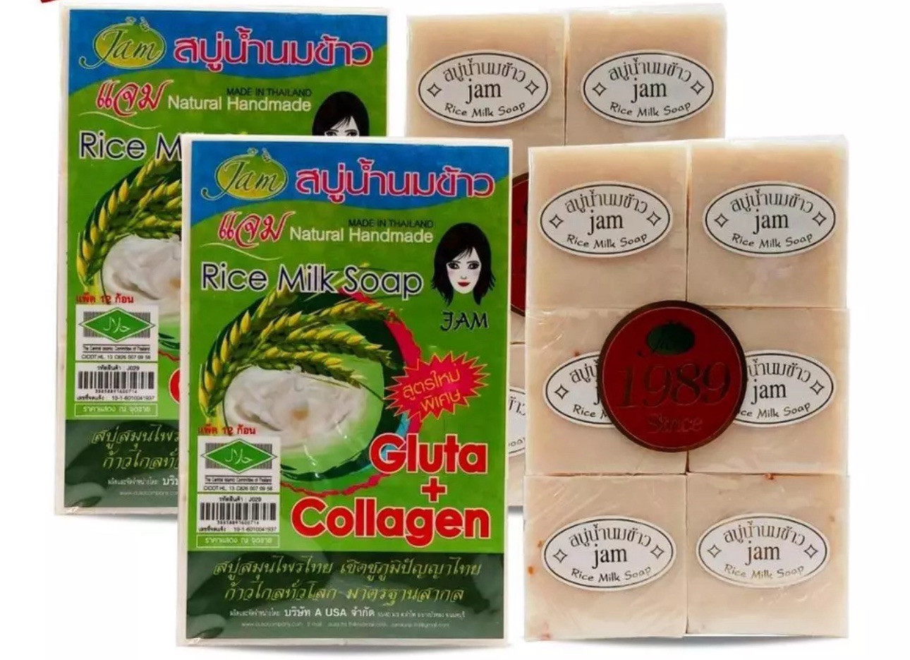 Jam Organic whitening rice milk Thai soap 65g X 12 Bars (ships from US!