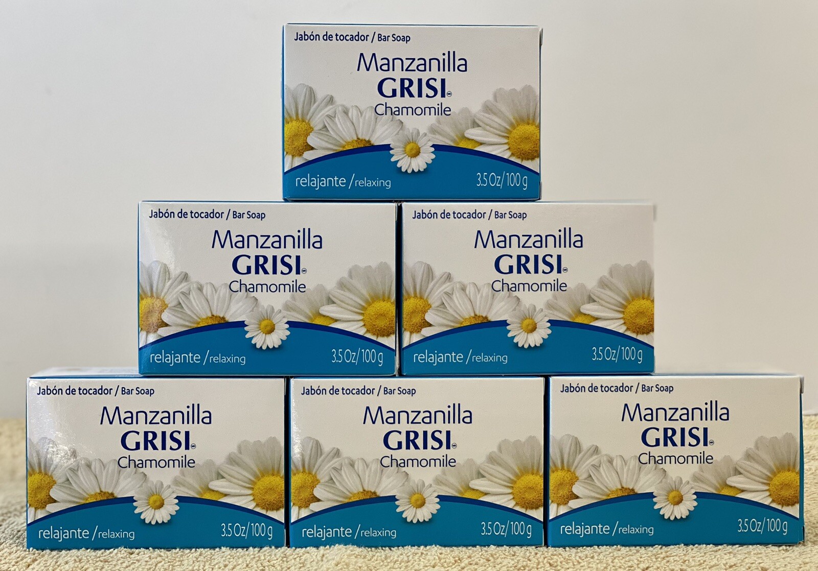Pack Of 6 Grisi Chamomile Relaxing Soap Bar Jabon Relajante Manzanilla 3.5 oz Ea