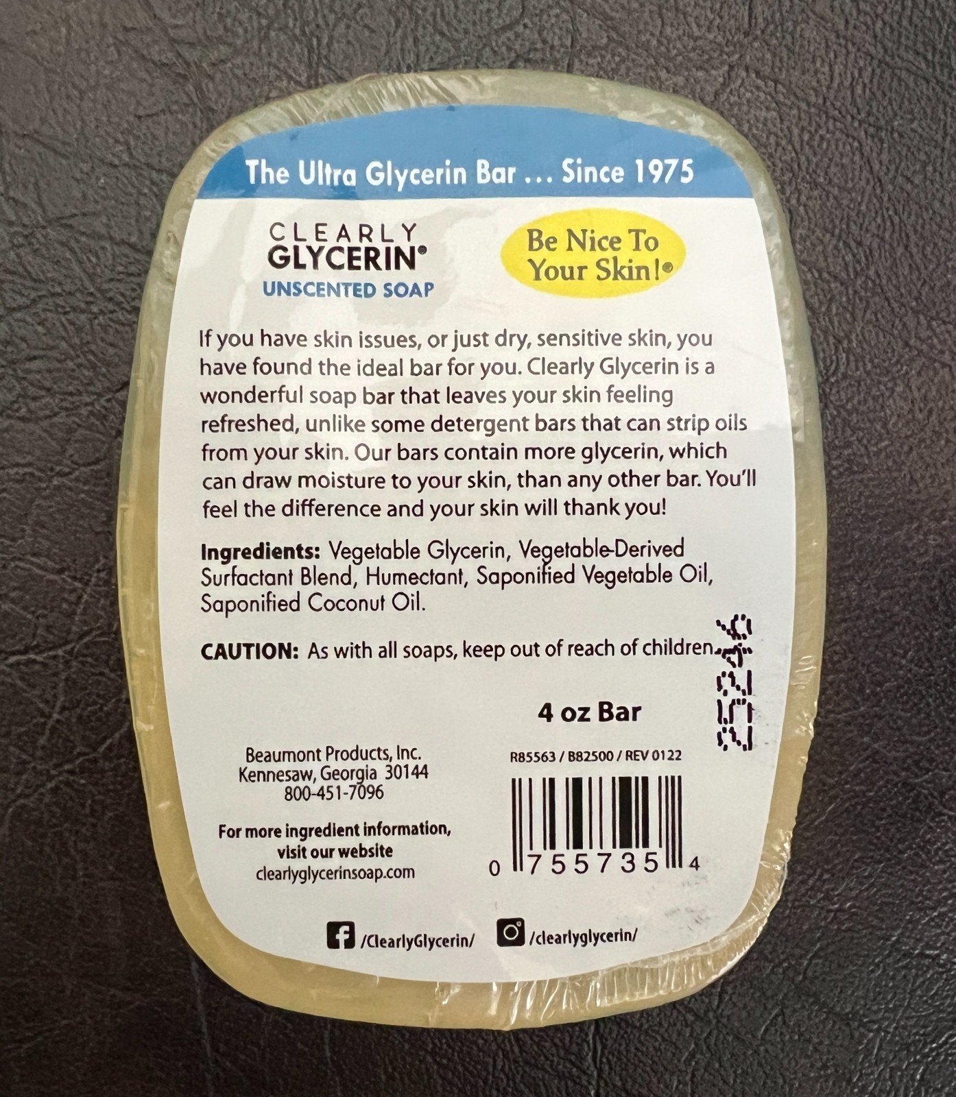 2 Bars of Clearly Glycerin Soap UNSCENTED 4 oz each *SEALED*