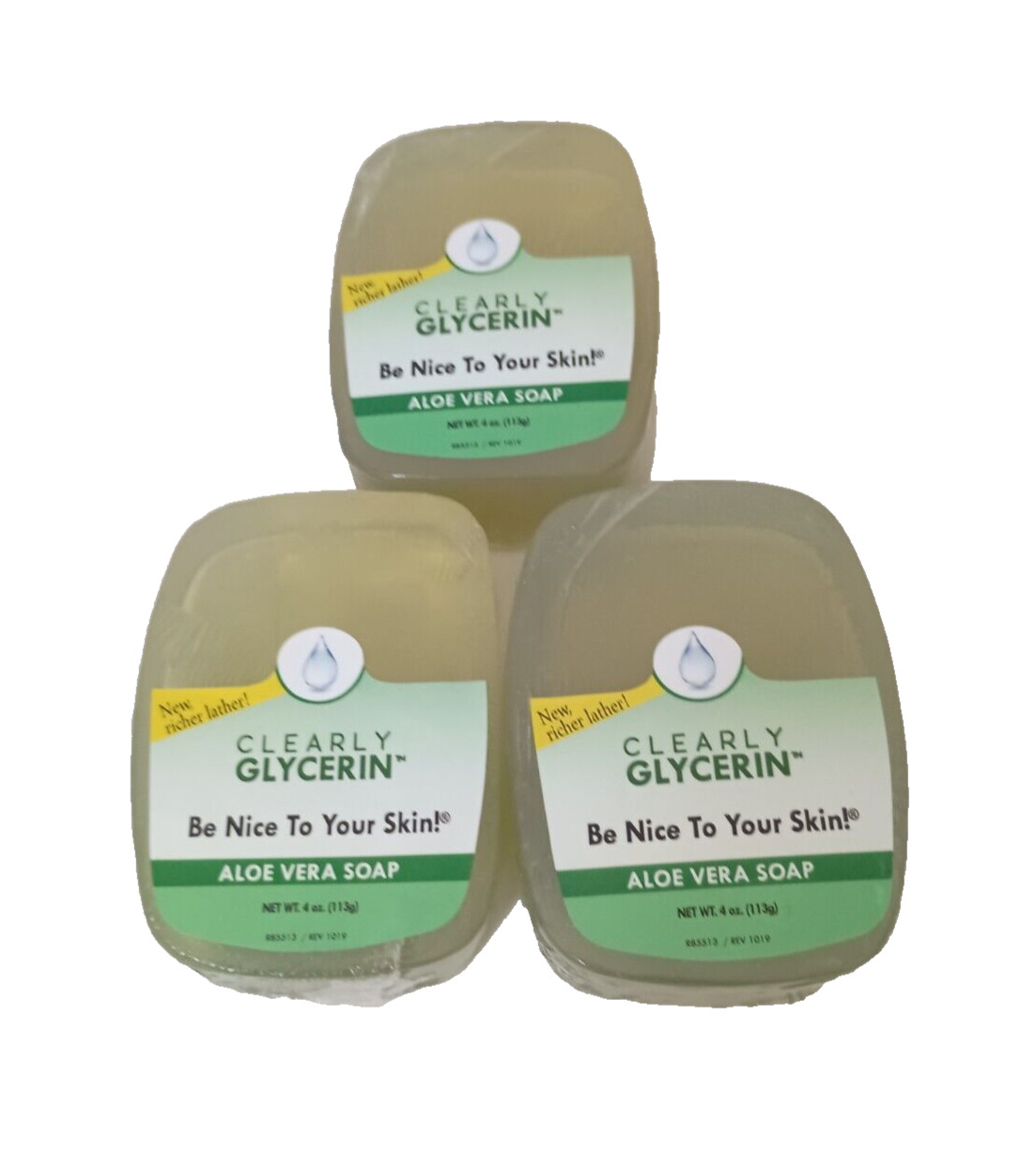 Clearly Glycerine Clear Bar Soap Aloe Vera 4 oz Lot of 3 New Richer Lather