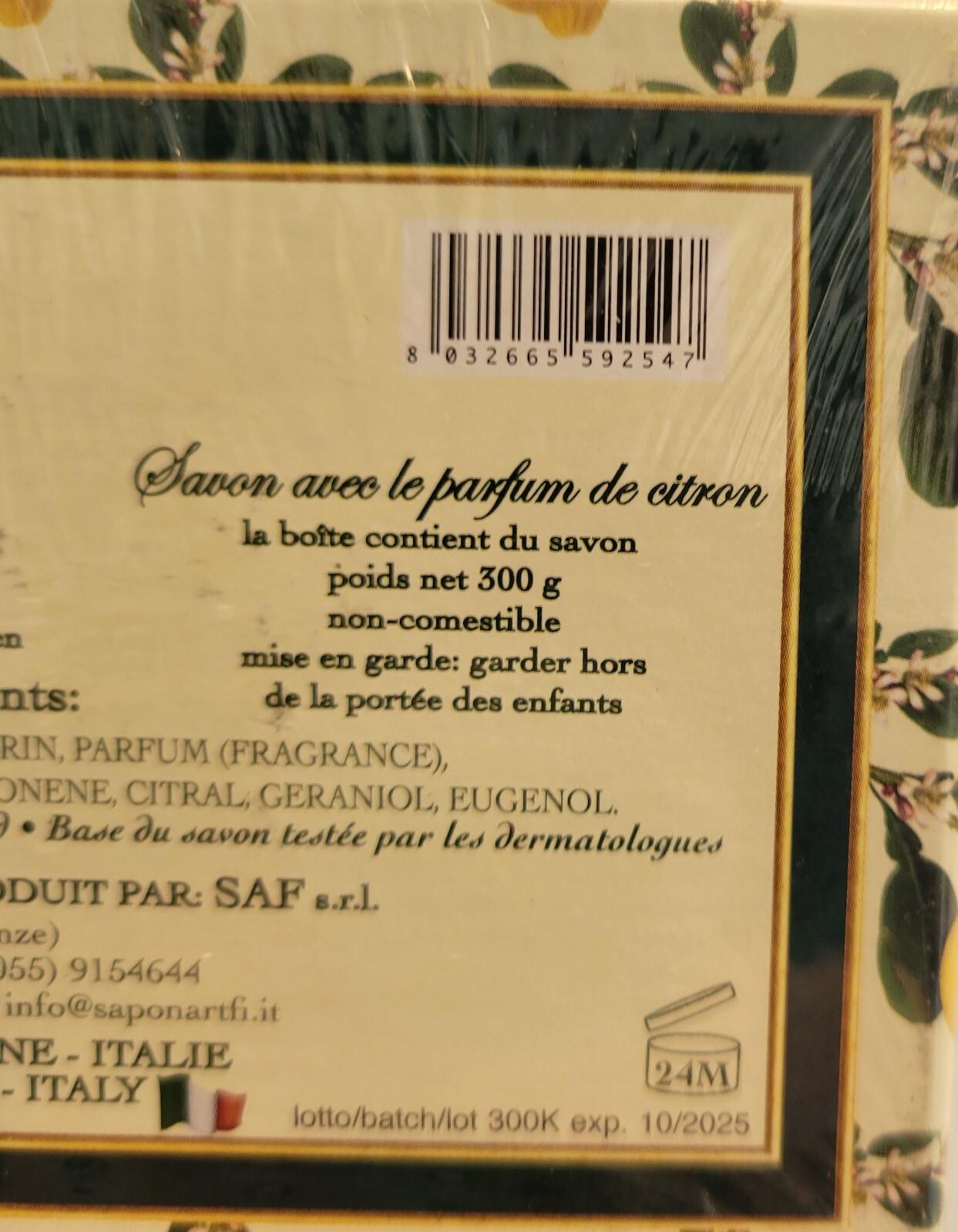2x La Saponeria Firenze LEMON Scented Soap 10.5 oz Made in Italy 5″ Bar Tuscany