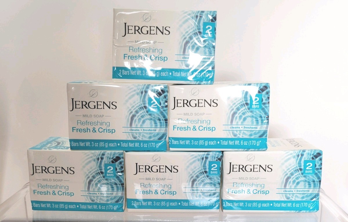 Jergens Fresh & Crisp Mild Soap 12 Bars Total New Sealed lot of 6